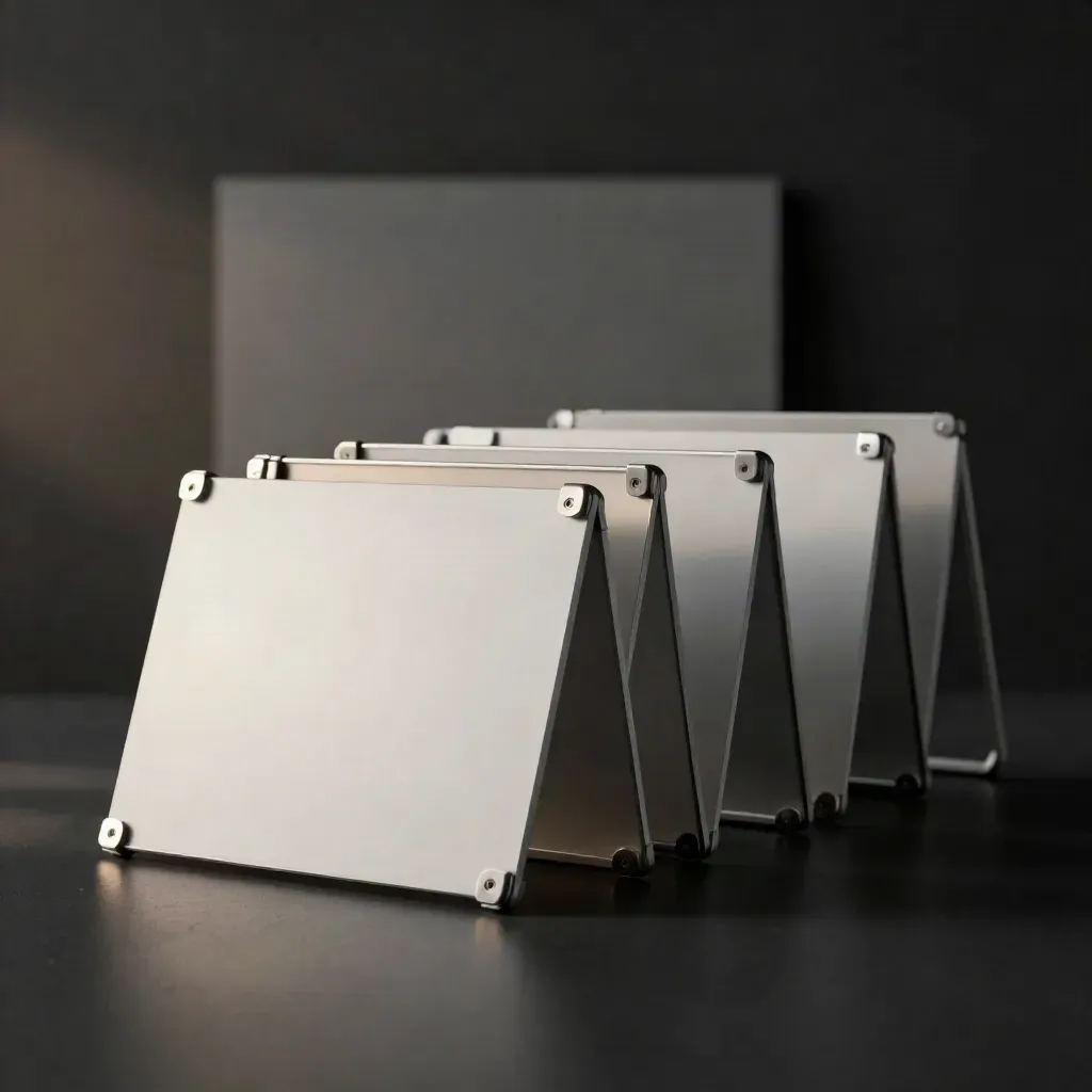 Floating modular share board kit panels and frame on a dark studio surface with haze